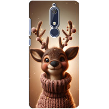 Яркий чехол для Nokia 5 2018, 5.1 с Зимними Оленятами (Олень в свитере)
