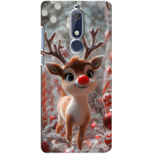 Яркий чехол для Nokia 5 2018, 5.1 с Зимними Оленятами (Олень с носом)