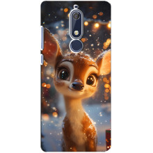 Яркий чехол для Nokia 5 2018, 5.1 с Зимними Оленятами (Оленёнок среди гирлянд)