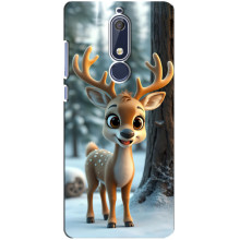 Яркий чехол для Nokia 5 2018, 5.1 с Зимними Оленятами (Оленёнок в лесу)