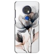 Чехол с цветочным принтом на Нокиа 6.2 (2019) – Цветы на белом