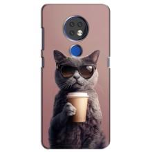 Чехол с принтом стильные животные для Нокиа 6.2 (2019) – Кот с кофе