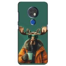 Чехол с принтом стильные животные для Нокиа 6.2 (2019) – Лось с кофе