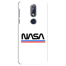 Силиконовый бампер с принтом "Наса" на Nokia 7 2018, 7.1 (NASA на белом фоне)