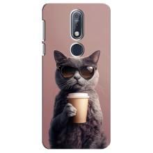 Чехол с принтом стильные животные для Нокиа 7 2018, 7.1 – Кот с кофе