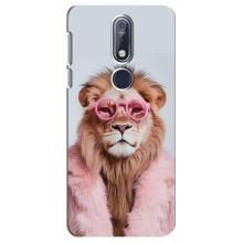 Чехол с принтом стильные животные для Нокиа 7 2018, 7.1 – Лев в очках