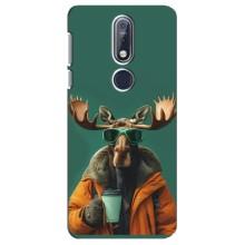 Чехол с принтом стильные животные для Нокиа 7 2018, 7.1 – Лось с кофе