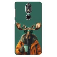 Чехол с принтом стильные животные для Нокиа 7 (Лось с кофе)