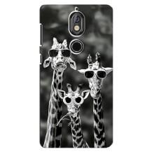 Силиконовый чехол с КАРТИНКАМИ лето для Nokia 7 (AlphaPrint) – Жирафы в очках