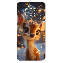 Яркий чехол для Nokia 9 с Зимними Оленятами – Оленёнок среди гирлянд