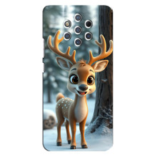Яркий чехол для Nokia 9 с Зимними Оленятами – Оленёнок в лесу