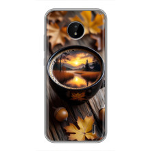 Чехол с уникальным дизайном «Осень с кофе» для Nokia C10 – Тёмный кофе