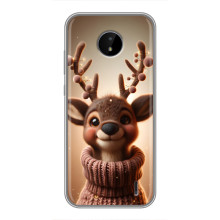 Яркий чехол для Nokia C10 с Зимними Оленятами – Олень в свитере