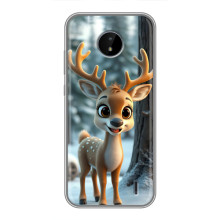 Яркий чехол для Nokia C10 с Зимними Оленятами – Оленёнок в лесу