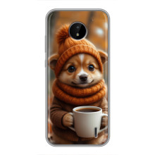 Печатный чехол «Зверята с кофе» для Nokia C10 – Песик с кофе