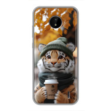 Печатный чехол «Зверята с кофе» для Nokia C10 – Тигр с кофе