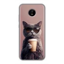 Чехол с принтом стильные животные для Нокиа С20 (Кот с кофе)
