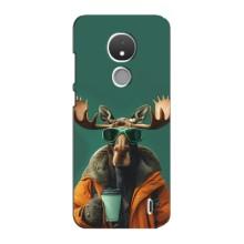 Чехол с принтом стильные животные для Нокиа С21 (Лось с кофе)