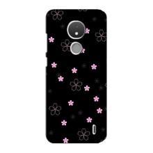 Чохол з розовим принтом для Nokia C21 – Рожеві квіти на чорному