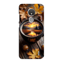 Чехол с уникальным дизайном «Осень с кофе» для Nokia C21 – Тёмный кофе