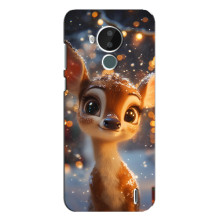 Яркий чехол для Nokia C30 с Зимними Оленятами – Оленёнок среди гирлянд