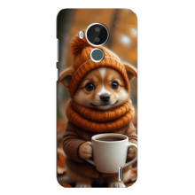 Печатный чехол «Зверята с кофе» для Nokia C30 – Песик с кофе
