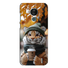 Печатный чехол «Зверята с кофе» для Nokia C30 – Тигр с кофе