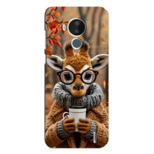 Печатный чехол «Зверята с кофе» для Nokia C30 – Жираф с кофе