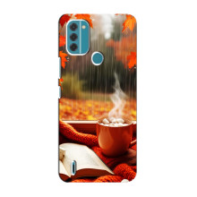 Чехол с уникальным дизайном «Осень с кофе» для Nokia C31 – Кофе и дождь