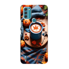 Чехол с уникальным дизайном «Осень с кофе» для Nokia C31 – Кофе и тыквы