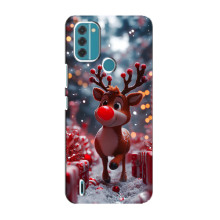 Яркий чехол для Nokia C31 с Зимними Оленятами – Олень среди подарков