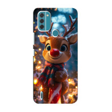 Яркий чехол для Nokia C31 с Зимними Оленятами – Олень в шарфе