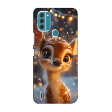 Яркий чехол для Nokia C31 с Зимними Оленятами – Оленёнок среди гирлянд