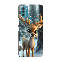 Яркий чехол для Nokia C31 с Зимними Оленятами – Оленёнок в лесу