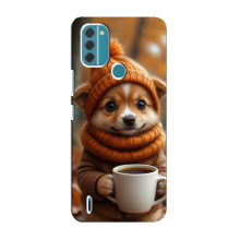 Печатный чехол «Зверята с кофе» для Nokia C31 – Песик с кофе