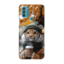 Печатный чехол «Зверята с кофе» для Nokia C31 – Тигр с кофе