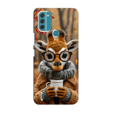 Печатный чехол «Зверята с кофе» для Nokia C31 – Жираф с кофе