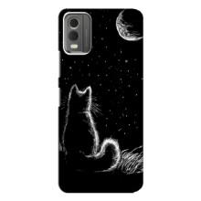 Чехол с принтом для Nokia C32 (AlphaPrint) Модные коты (Котик и луна)