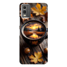 Чехол с уникальным дизайном «Осень с кофе» для Nokia C32 – Тёмный кофе