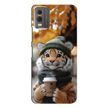 Печатный чехол «Зверята с кофе» для Nokia C32 – Тигр с кофе