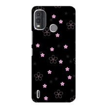 Чехол с розовым рисунком для Nokia G11 Plus (Розовые цветы на черном)