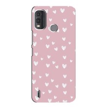Чехол с розовым рисунком для Nokia G11 Plus (Сердечки на розовом)
