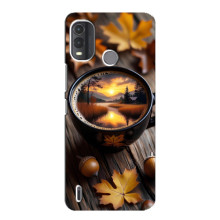 Чехол с уникальным дизайном «Осень с кофе» для Nokia G11 Plus – Тёмный кофе