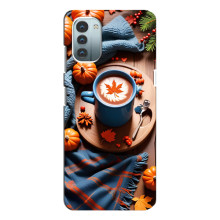Чехол с уникальным дизайном «Осень с кофе» для Nokia G11 – Кофе и тыквы