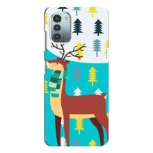 Силиконовый бампер с картинкой животных для Nokia G11 (Олень с шарфом)