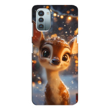 Яркий чехол для Nokia G11 с Зимними Оленятами – Оленёнок среди гирлянд