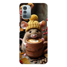 Печатный чехол «Зверята с кофе» для Nokia G11 – Медведь с кофе