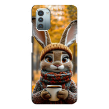 Печатный чехол «Зверята с кофе» для Nokia G11 – Зайчик с кофе