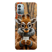 Печатный чехол «Зверята с кофе» для Nokia G11 – Жираф с кофе