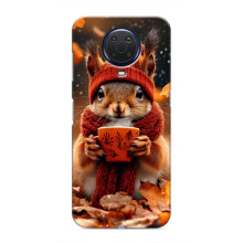 Печатный чехол «Зверята с кофе» для Nokia G20 – Белка с кофе